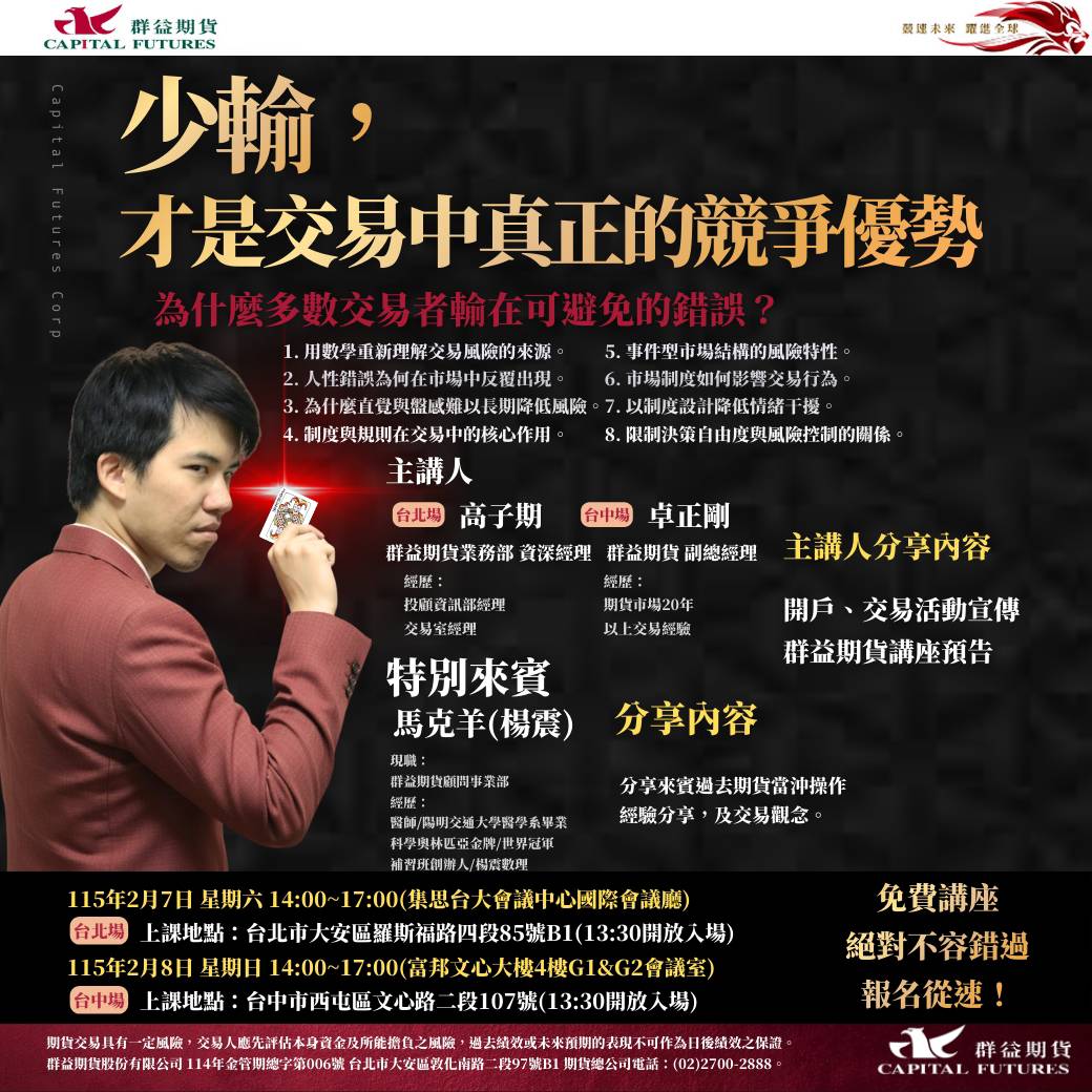 少輸，才是交易中真正的競爭優勢｜台北場 02/07(六) 台中場02/08(日) 線上講座